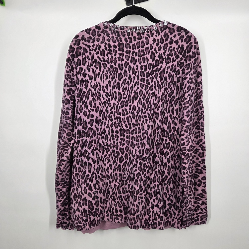 Quacker Factory Jeweled  Beaded Animal Print Pink Sweater Jumper  Large - Picture 5 of 6